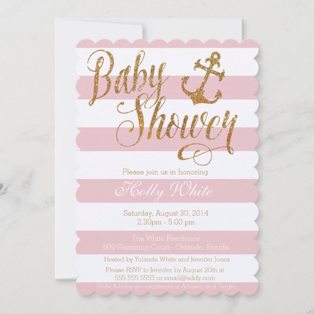 Glitzer Nautical Girl Baby Shower Einladung II (Vorderseite)