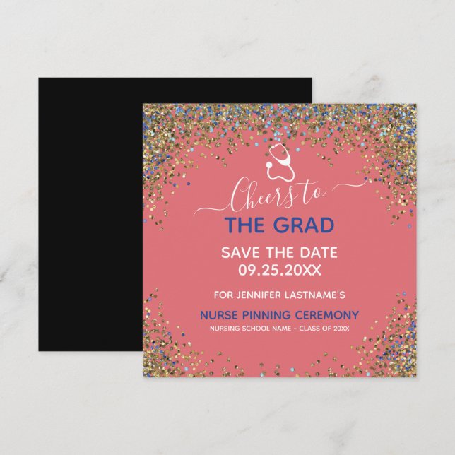 Glitzer Nurse Abschluss Save the Date Pinning Karte (Vorne/Hinten)