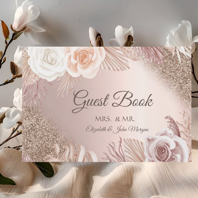 Glitzer Ombre Rose Gold Boho Blume Hochzeit Gästebuch (Von Creator hochgeladen)