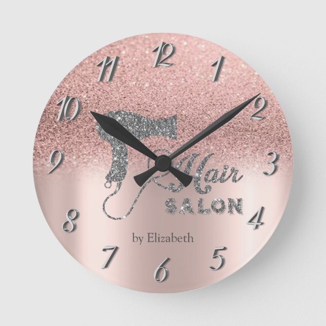 Glitzer Ombre Rose Goldene Herzen, Haartrockner   Runde Wanduhr (Vorderseite)