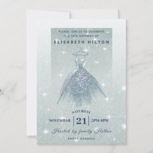 Glitzer ombre staubblaues Kleid 16 . Geburtstag Einladung