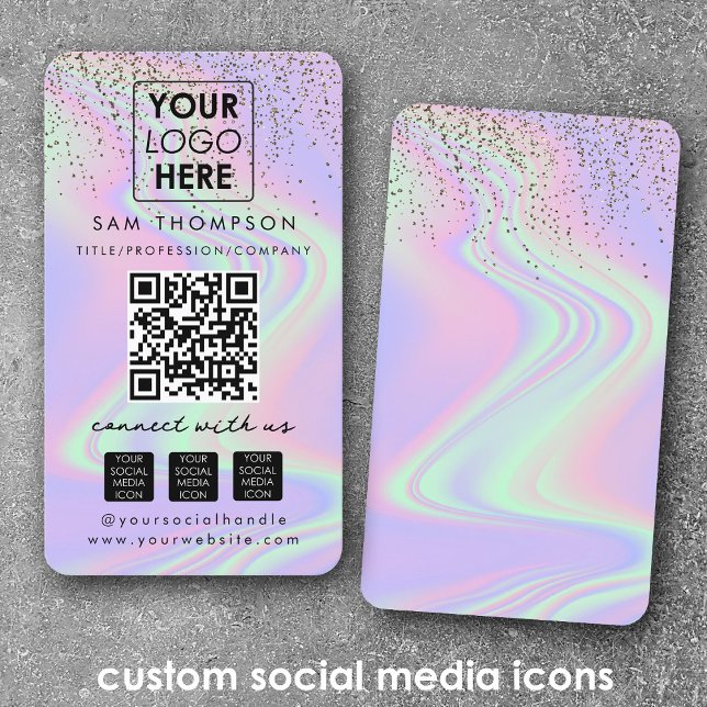 Glitzer Opal Connect mit dem QR-Code der US Social Visitenkarte (Glitter Opal Connect with Us Social Media QR Code Business Card)
