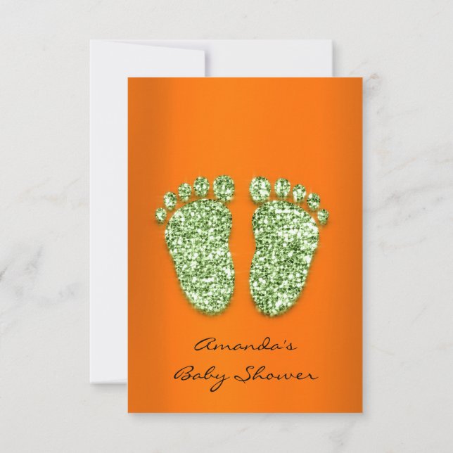 Glitzer Orange Mint Green Baby Dusche Feet Einladung (Rückseite)