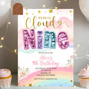 Glitzer-Pailletten-Pastell-Cloud-Nine-Geburtstag Einladung