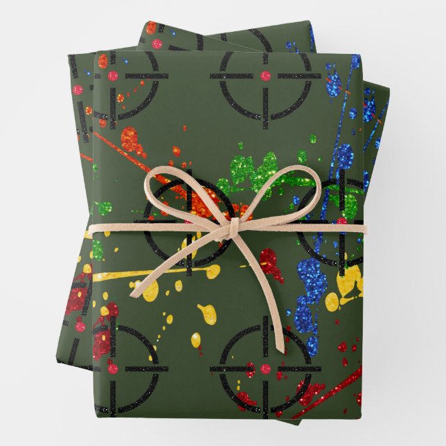 Glitzer Paintball Party Ziele Geschenkpapier Set (Beispiel)
