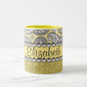 Glitzer-Paisley-diamante de imitación-Druck-Muste Zweifarbige Tasse