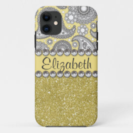 Glitzer-Paisley-diamante de imitación-Druck-Muster iPhone 11 Hülle
