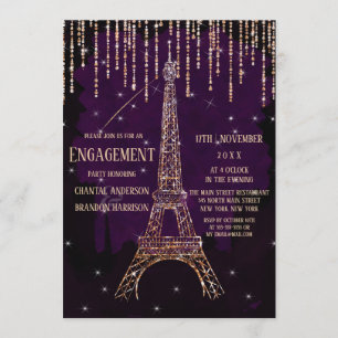 Glitzer Paris Eiffelturm Verlobung Einladung
