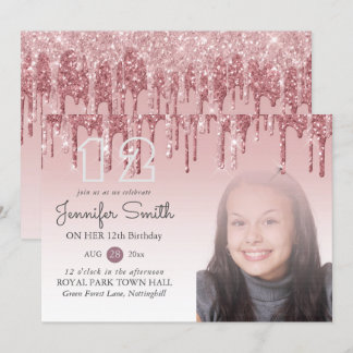 GLITZER PARTY Rose Gold PINK JEDES ALTER FOTO Girl Einladung