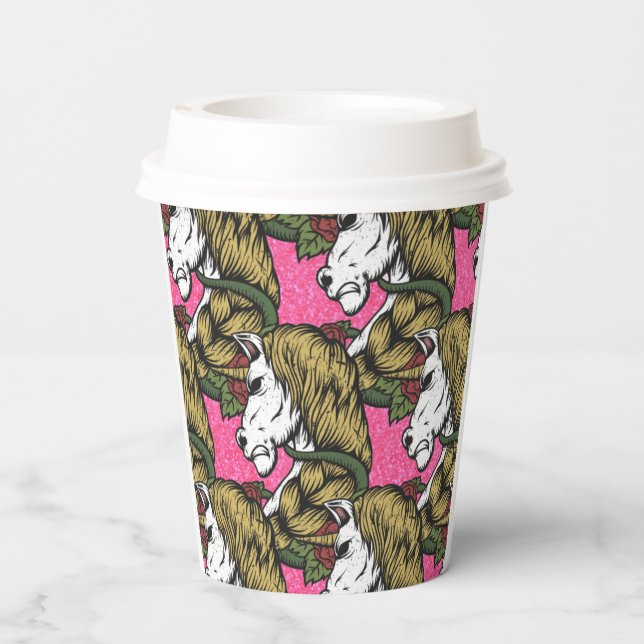 Glitzer Pastete Rosa Krieger Einhorn Papiertüten Pappbecher (Rückseite)