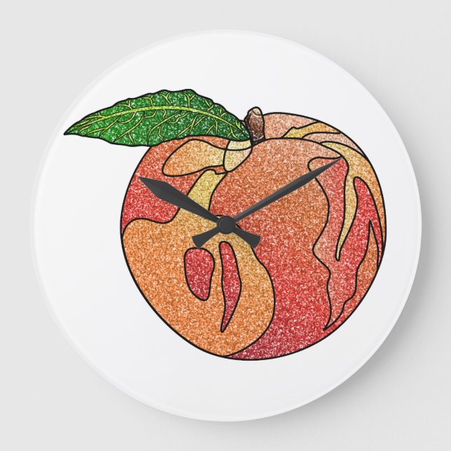 Glitzer Peach Große Wanduhr (Vorderseite)