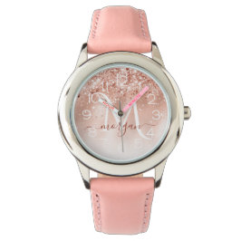 Glitzer Peach Rose Gold Monogramm Armbanduhr