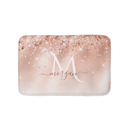 Glitzer Peach Rose Gold Monogramm Badematte