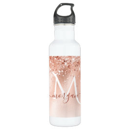 Glitzer Peach Rose Gold Monogramm Edelstahlflasche