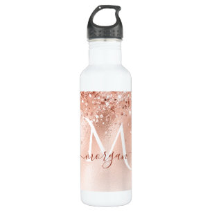 Glitzer Peach Rose Gold Monogramm Edelstahlflasche