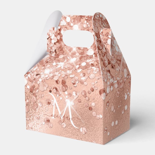 Glitzer Peach Rose Gold Monogramm Geschenkschachtel (Vorderseite)