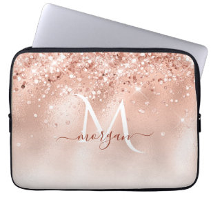 Glitzer Peach Rose Gold Monogramm Laptopschutzhülle
