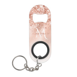Glitzer Peach Rose Gold Monogramm Mini Flaschenöffner