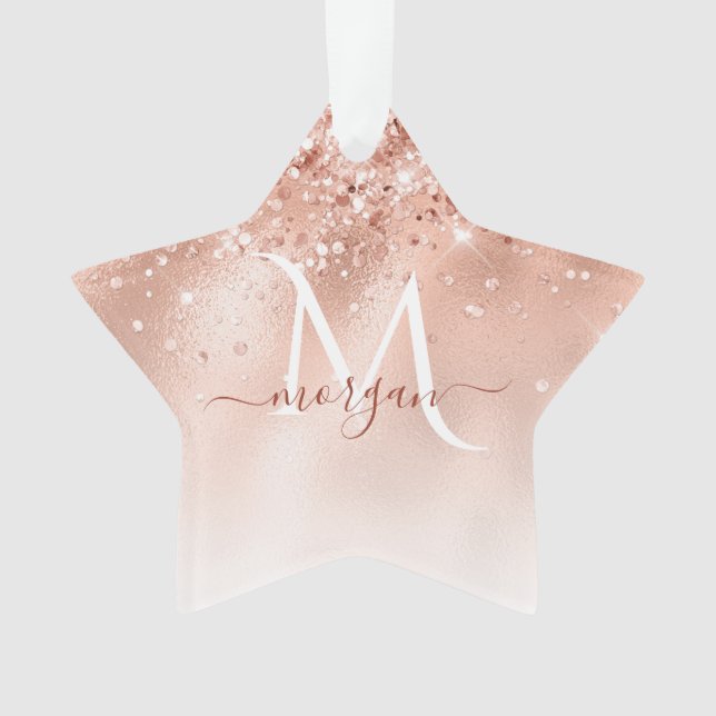 Glitzer Peach Rose Gold Monogramm Ornament (Vorderseite)