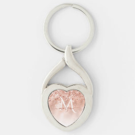 Glitzer Peach Rose Gold Monogramm Schlüsselanhänger