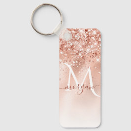 Glitzer Peach Rose Gold Monogramm Schlüsselanhänger