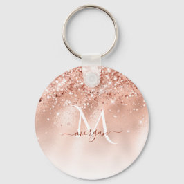 Glitzer Peach Rose Gold Monogramm Schlüsselanhänger