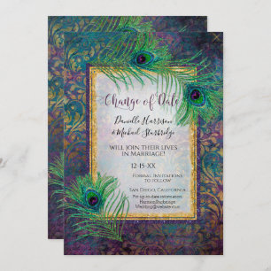 Glitzer Peacock Feather Lila Foto Datum Änderung Save The Date