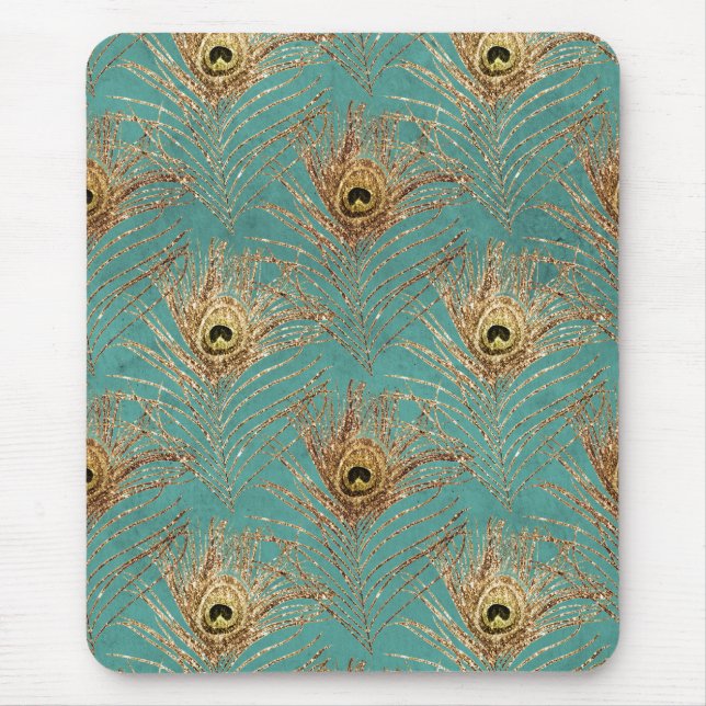 Glitzer Peacock Feathers Pattern Mousepad (Vorne)
