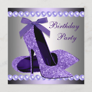 Glitzer Perlen Lila High Heels Schuhe Geburtstag Einladung
