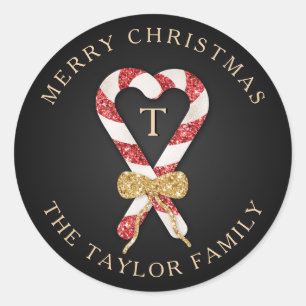 Glitzer Personalisiert Monogram Frohe Weihnachten Runder Aufkleber