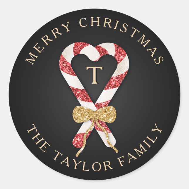 Glitzer Personalisiert Monogram Frohe Weihnachten Runder Aufkleber (Vorderseite)
