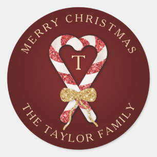Glitzer Personalisiert Monogram Frohe Weihnachten Runder Aufkleber