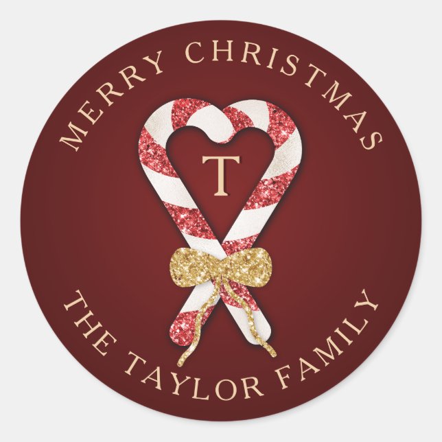 Glitzer Personalisiert Monogram Frohe Weihnachten Runder Aufkleber (Vorderseite)