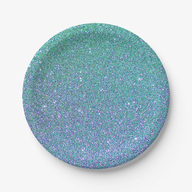 Glitzer-Pfefferminzplatte, grün, lila und blau Pappteller (Vorderseite)