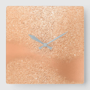Glitzer-Pfirsich-korallenrotes Quadratische Wanduhr