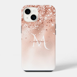 Glitzer-Pfirsich-Roségold-Monogramm iPhone 14 Hülle