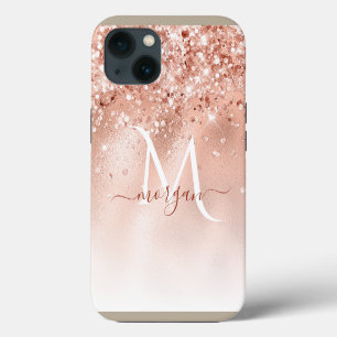 Glitzer Pfirsich Roségold Monogramm iPhone Hülle