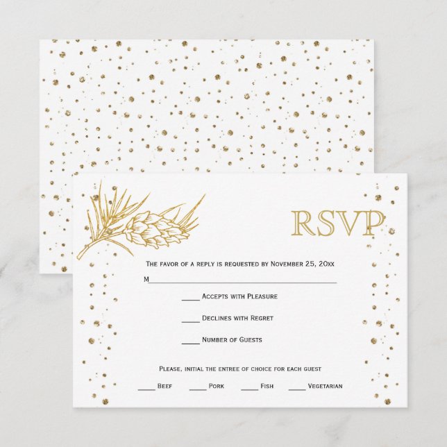 Glitzer-Pine und Konfetti-Winterhochzeit RSV RSVP Karte (Vorne/Hinten)