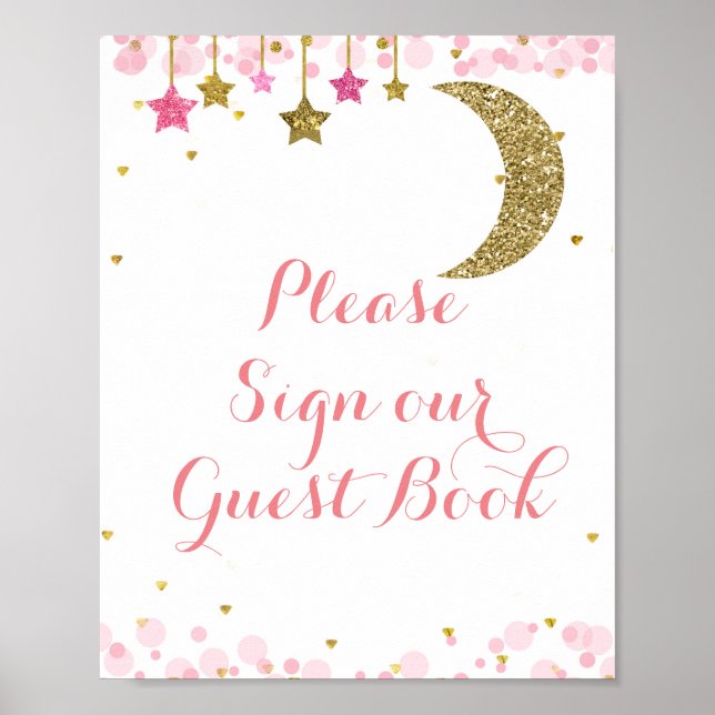 Glitzer Pink Bitte unterzeichnen Sie unser Gästebu Poster (Vorne)