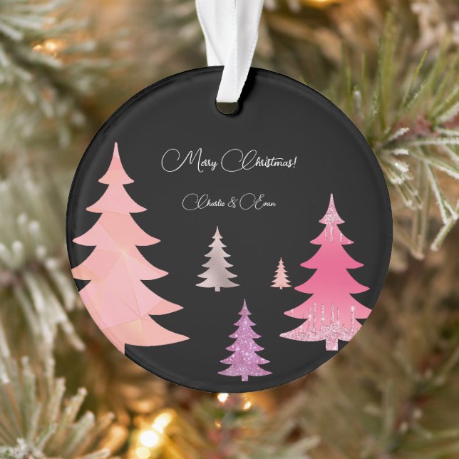 Glitzer Pink Black Monogram Ornament (Baum)