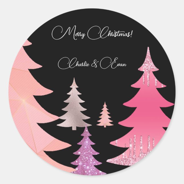 Glitzer Pink Black Monogram Runder Aufkleber (Vorderseite)