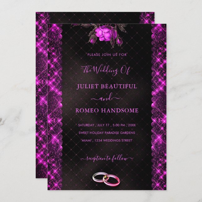 Glitzer Pink Black Wedding Template (Vorne/Hinten)