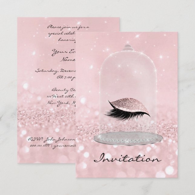 Glitzer Pink Blush Diamond Vip Lashes Glitzer Einladung (Vorne/Hinten)