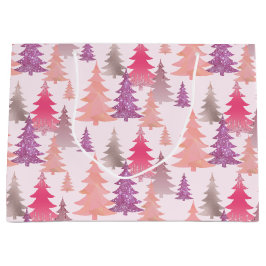 Glitzer Pink Blush Weihnachtsbaummuster Große Geschenktüte