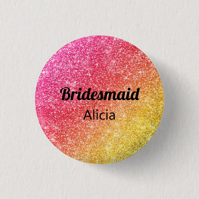 Glitzer Pink Bridesmaid Yellow Button (Vorderseite)