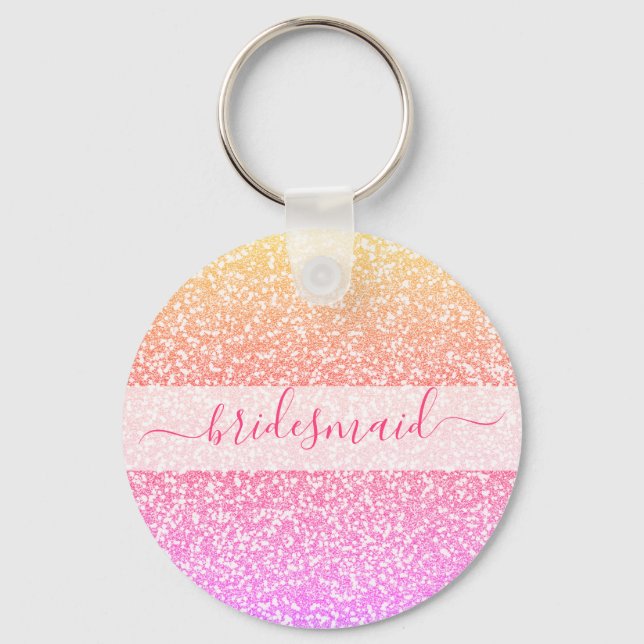 Glitzer Pink Coral Rose Gold Bridesmaid Schlüsselanhänger (Vorderseite)