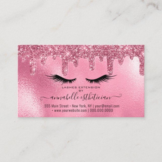 Glitzer Pink Eyelash Verlängerung Ernennung Visitenkarte (Vorderseite)