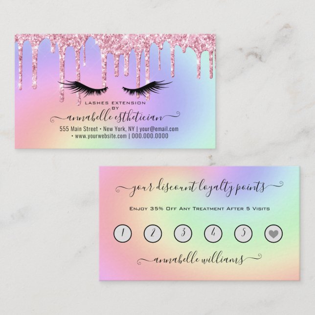 Glitzer Pink Eyelash Verlängerung Loyalität Visitenkarte (Vorne/Hinten)