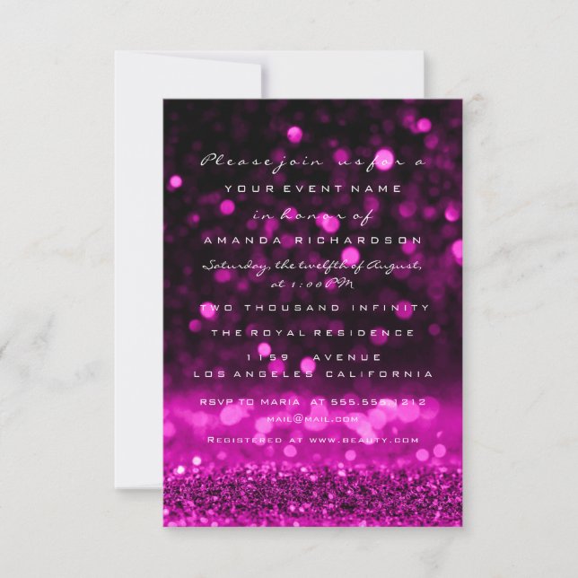 Glitzer Pink Fuchsia Wedding Bridal Sweet 16. Einladung (Vorderseite)
