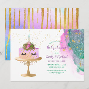 Glitzer Pink Gold Einhorn Cake BABY SHOWER Girl Einladung